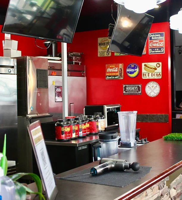 Mandwhich juice bar counter at the NE gym
