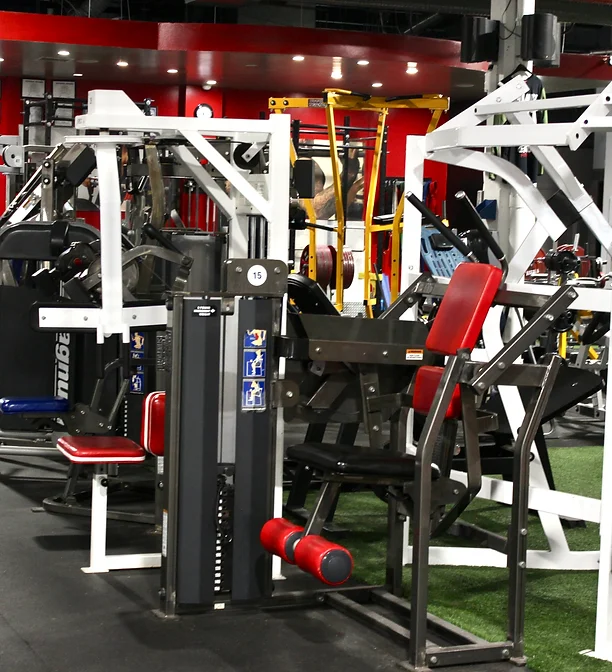 Cable machines on turf at the NE Calgary gym