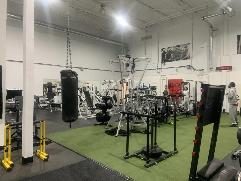 Squat racks and platforms at the NE Calgary gym